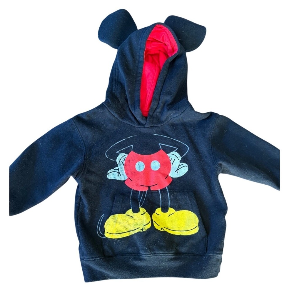 Disney Parks Mickey Mouse Hoodie Black Red Kids XXS 4T 3D Ears Graphic Pullover